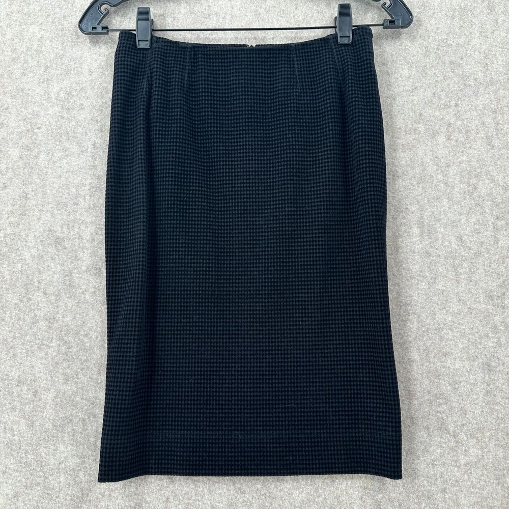 AKRIS Punto Midi Pencil Skirt Womens 2 Black‎ Grey Velvet Check Career Work